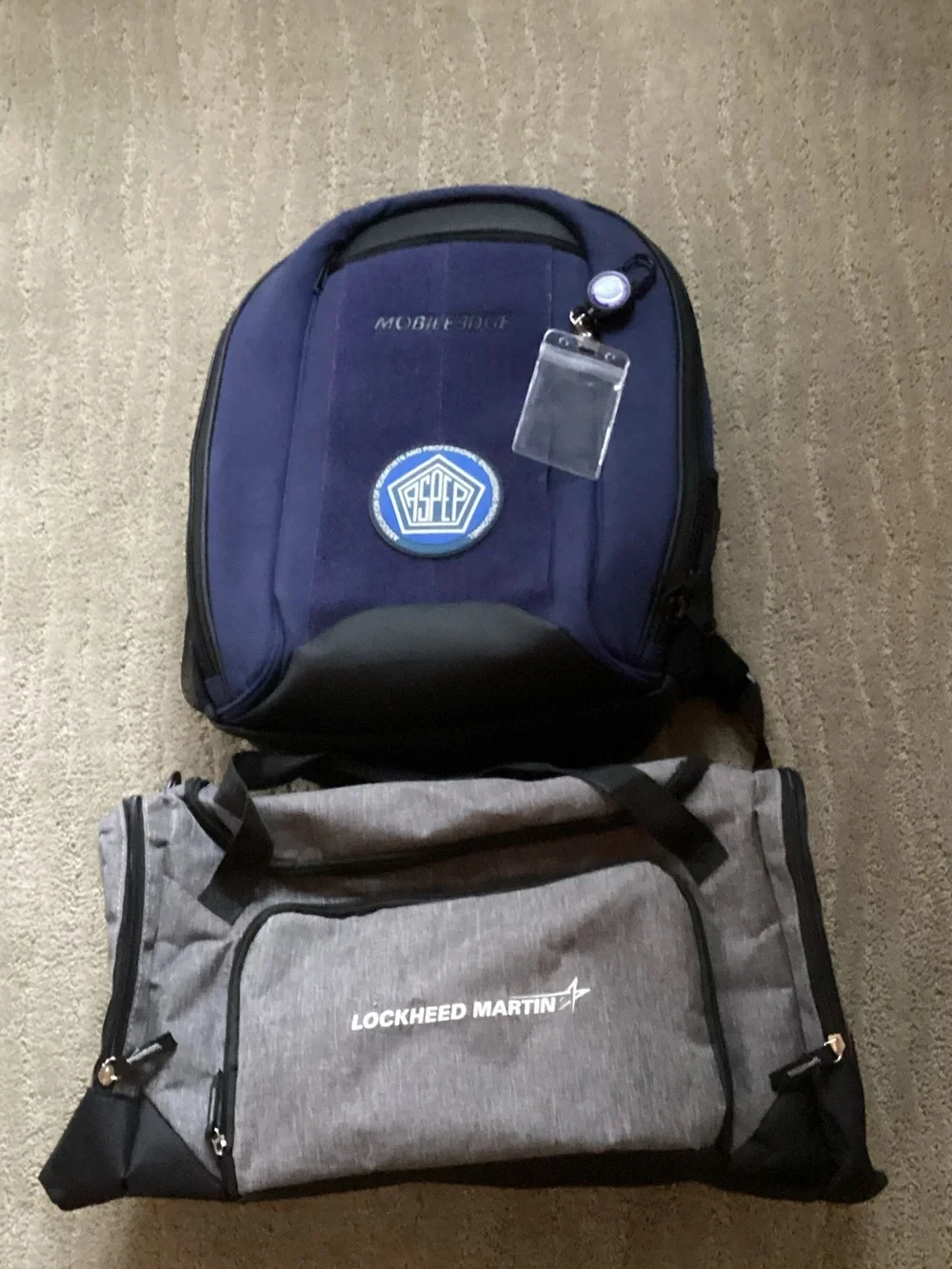 Lockheed Martin overnight bag and ASPEP backpack